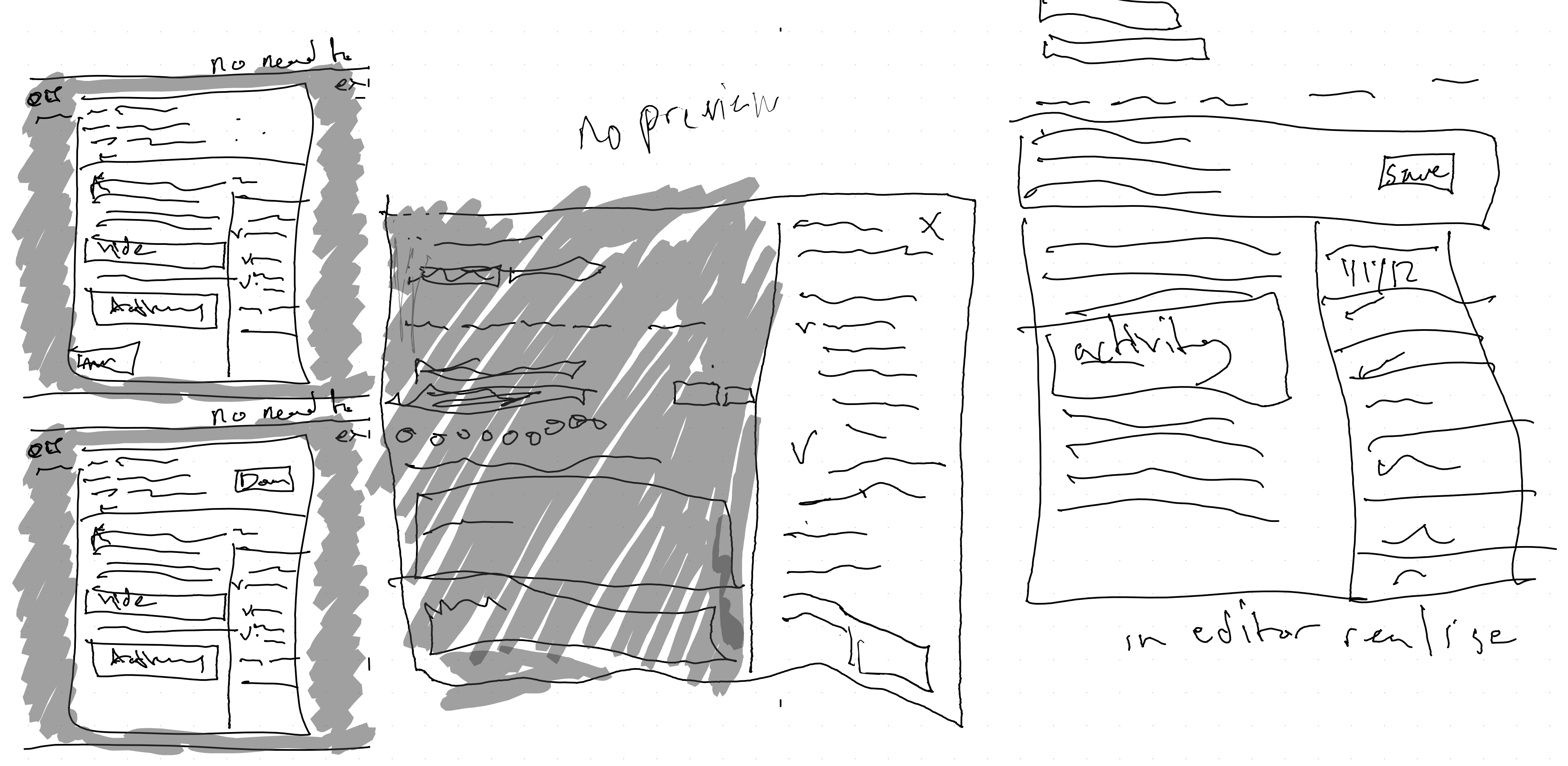 Sketches of different states and options for selecting and restoring previous versions of a document